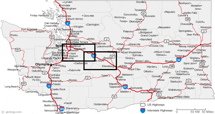 Valley Mobile Wash Service Area Map - Serving King County and Kittitas County, Washington